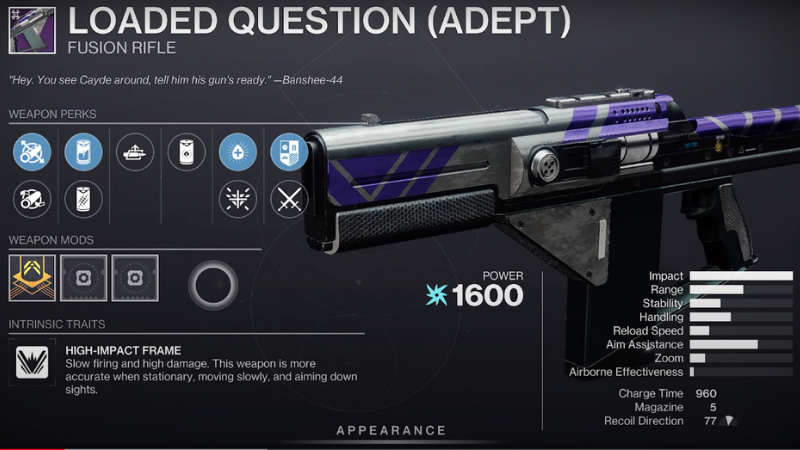 Destiny 2: Loaded Question God Roll