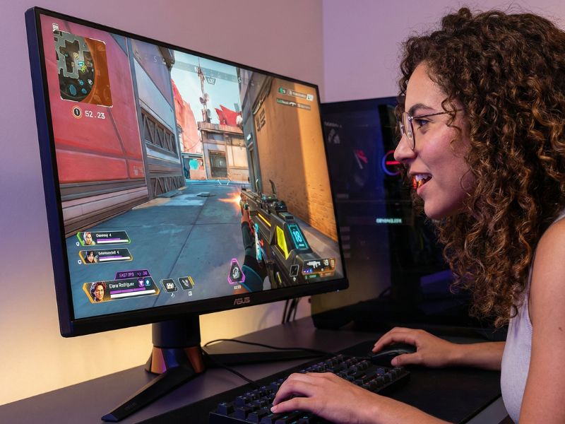 Action shot of a fast-paced game running smoothly on the ASUS VG27AQ3A, demonstrating 1ms response time and high-refresh 180Hz gameplay.