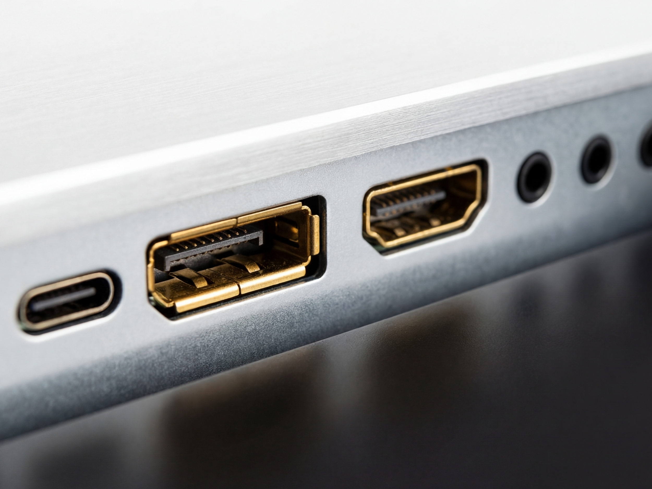 Close up of high quality monitor I/O ports recommended by Elena Rodriguez.