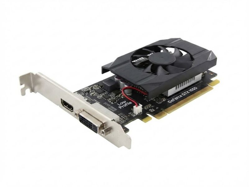 high resolution product image of GTX 1650 low profile graphics card.