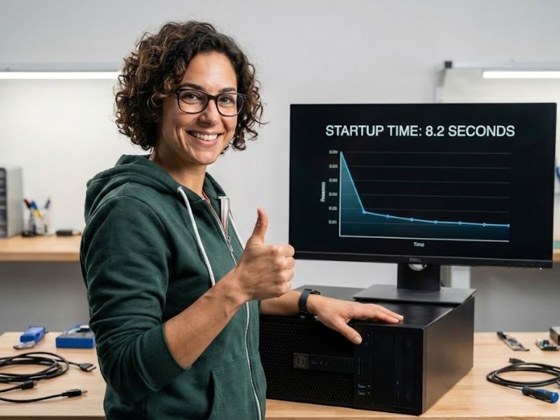 Hardware expert giving a positive verdict after achieving maximum performance and efficiency through free PC optimization tools.