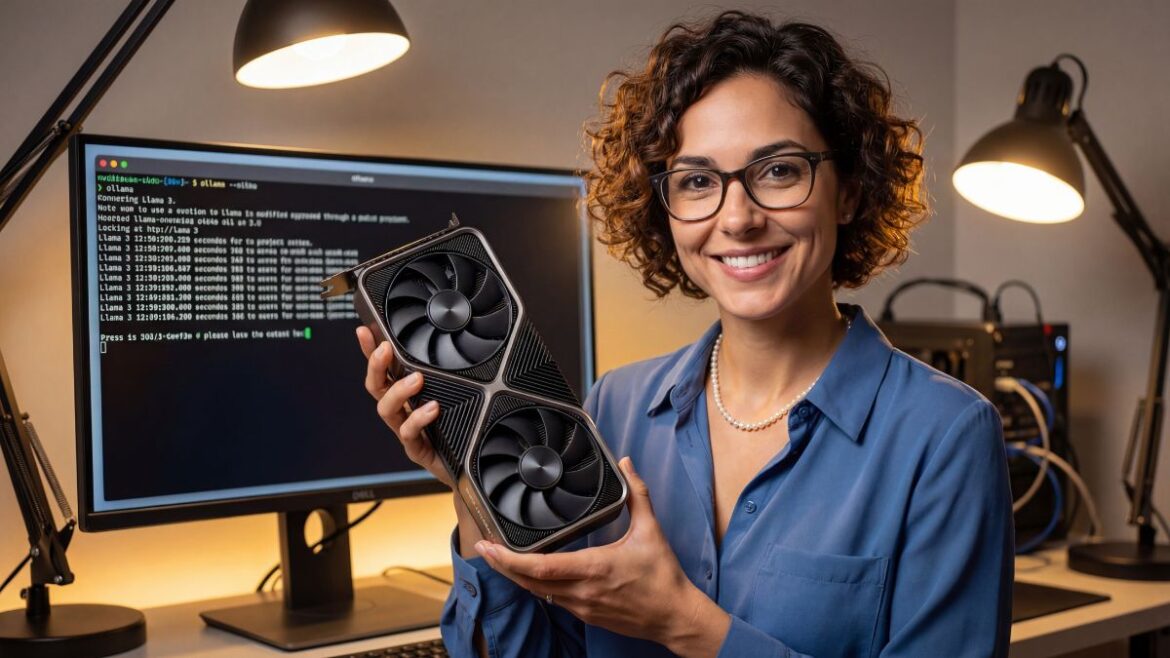 Elena Rodriguez testing a compact 16GB GPU for local AI workloads