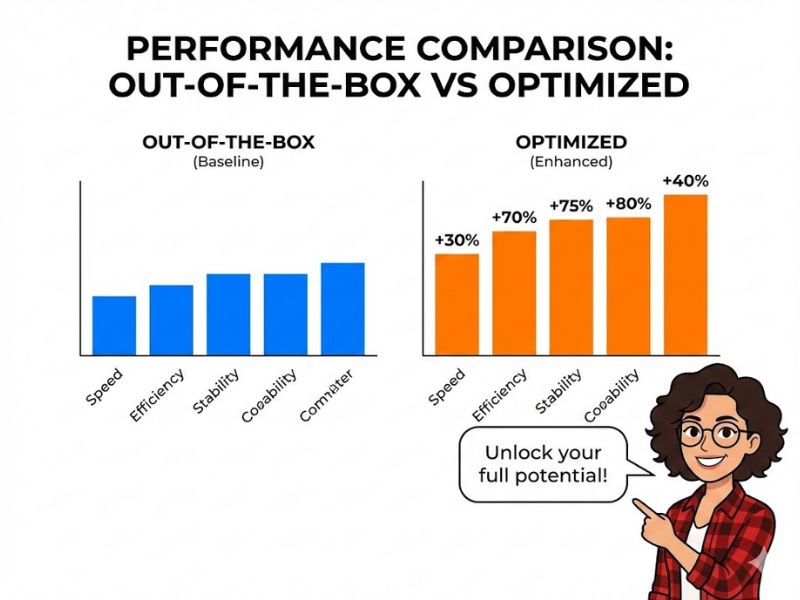 Comparison chart showing FPS gains from software optimization versus buying new hardware.