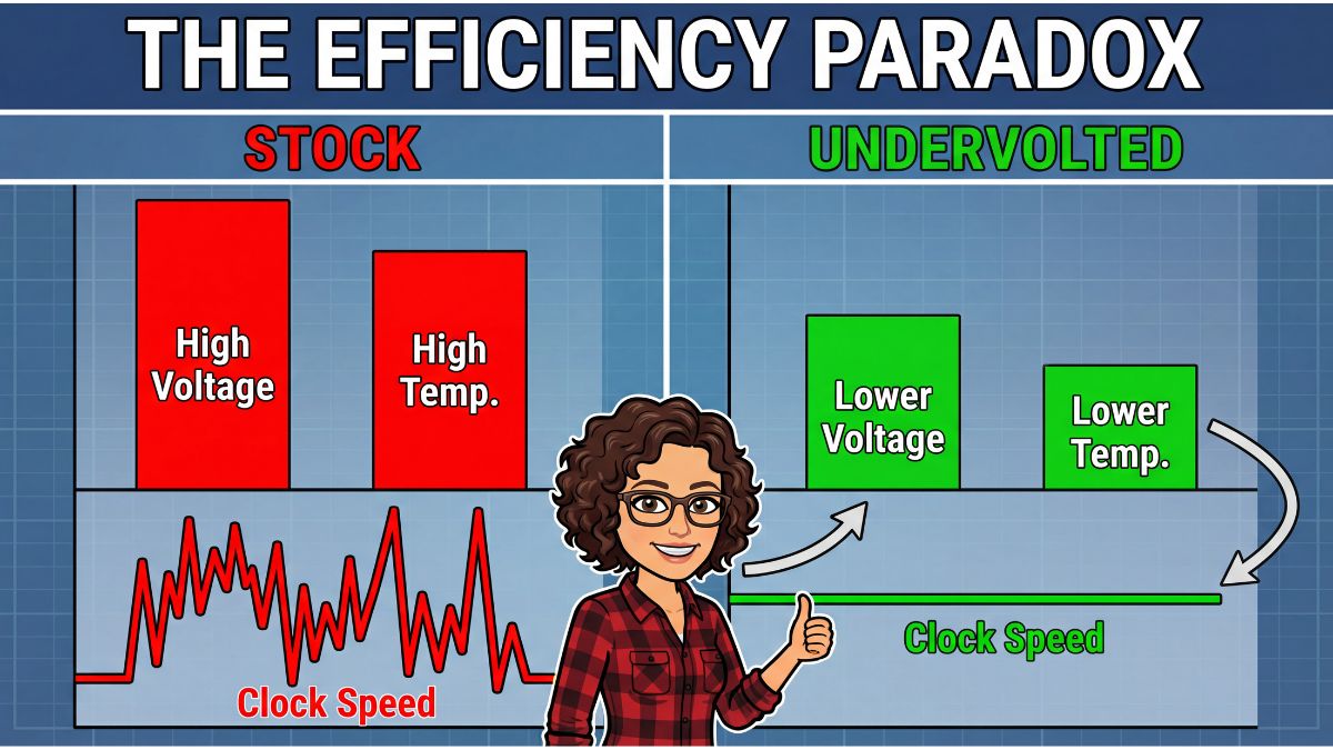 Chart comparing Stock GPU behavior vs Undervolted behavior.